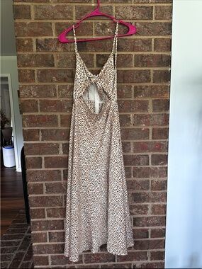 THANNE Polka Dot Front Tie Cutout Midi With Slit Dress Size 8